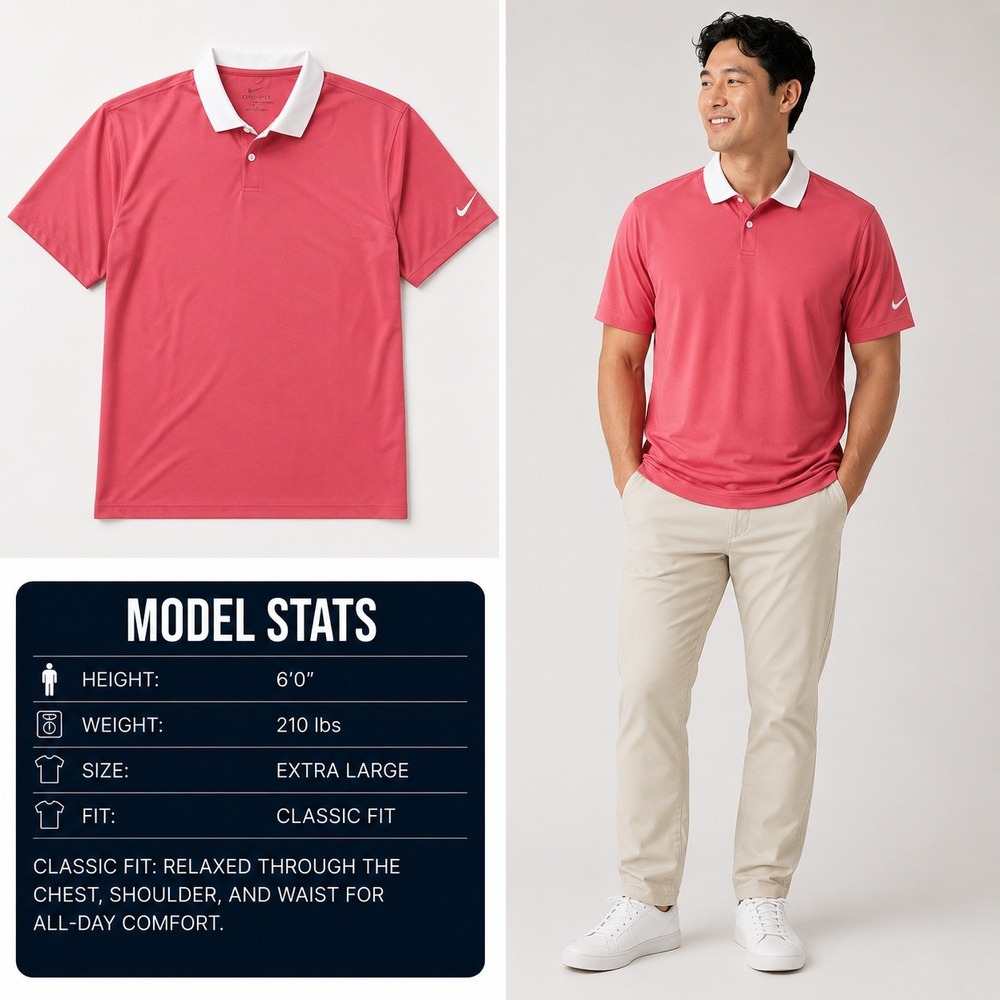 Nike Golf Mens XL Dri-FIT Standard Fit Polo Shirt Pink White Collar Short Sleeve
